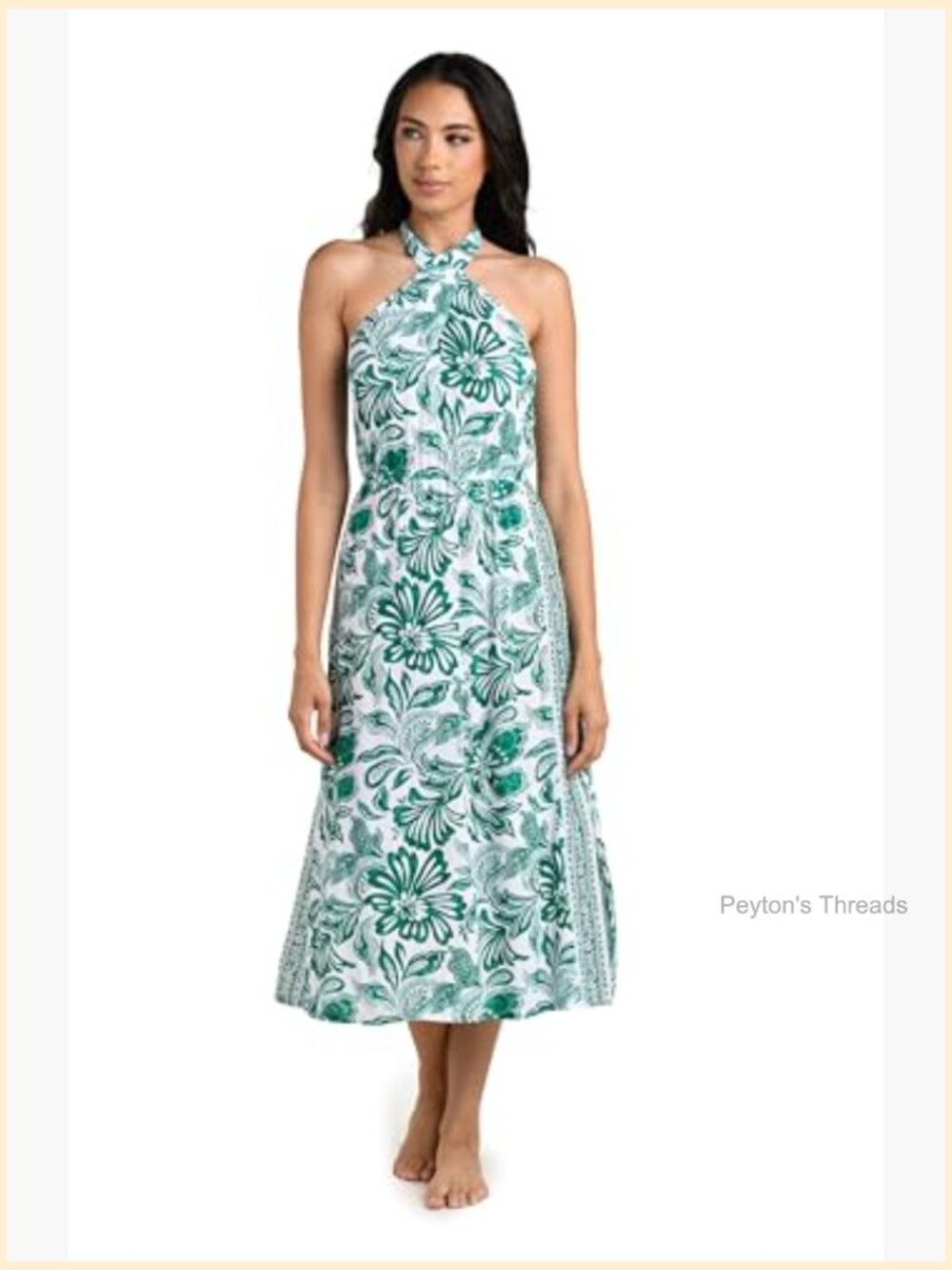 Midi Dress Swimsuit Cover Up Halter Neck Smocked Back - Picture 5 of 5